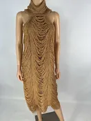 Cult Gaia Womens High Neck String Knit Gold Dress Size M