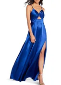 Aidan Mattox Twist Front Satin Gown With Side Cutouts