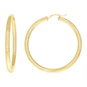 0Kt Yellow Gold Womens Round Tube Diamond-cut Patterned Fancy Hoop Ear