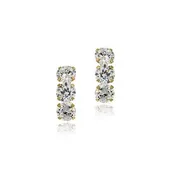 14k Gold over Sterling Silver Triple CZ Stud Earrings