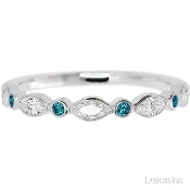 10K White Gold band with alternating 4 Round Ocean Blue Diamond and 5 Marquise Lab Grown Diamond having TCW-.56
