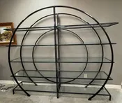 2 Pc Art Deco Circular Black Metal & Glass Etagere