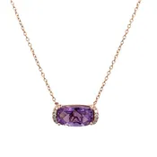 14k Rose Gold East-West Amethyst & Diamond Necklace – Adjustable 16"–18"