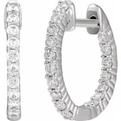 14K White Gold 1/2 CTW Natural Diamond Inside-Outside Hinged 14.5 mm Hoop Earrings