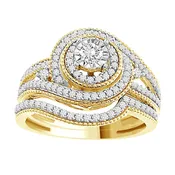 LADIES BRIDAL RING SET 1/2 CT ROUND DIAMOND 14K YELLOW GOLD