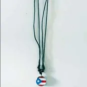 20″ Leather Cord Necklace Glass Puerto Rico Pendent