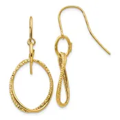 14K  yellow gold texture and high polish oval earrings with hook style ear wire