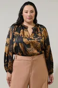 Black Satin Print Top