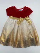 Blueberi Boulevard Size 18M Red Velvet and Gold Tulle Girl's Short-Sleeve Dress