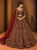 Burgundy & Antique Gold Peacock Bridal Lehenga