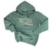 Alpine Green “Valentine, Neb” Nebraska State Sandhills & Bison Midweight Pigment-Dyed Hooded Graphic Sweatshirt
