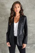 Faux Leather  Button Blazer.