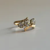 1.0ct Old Mine Cut Diamond Three Stone Bypass Ring | 14k Yellow Gold | Vintage