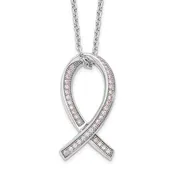 Brilliant Embers Sterling Silver Rhodium-plated 38 Stone 18 inch Micro Pavé Pink CZ Awareness Ribbon Necklace with 2 Inch Extender