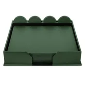 10 Seat Dark Green Leather Conference Room Set w/ Round Coasters, 17 x 14 Size Pads
