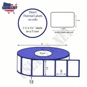 1.5'' x 1.25'' Direct Thermal Labels on a 3'' Core  8''OD