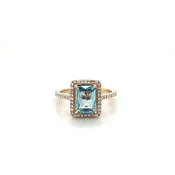 Bayeux Emerald Cut Blue Zircon & Diamond Halo Ring (2.65cttw.)