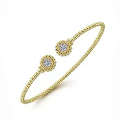 14K Yellow Gold Open Bangle with Pave Diamond Circles