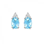 10kt White Gold Oval Blue Topaz and 6 Round Diamond Earrings .06tdw H/