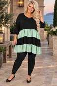 100 CP {Color Vibe} Black Mint Color Block Tiered Ruffle Top EXTENDED PLUS SIZE 3X 4X 5X 6X
