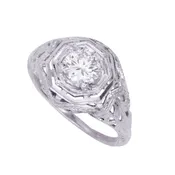 Art Deco 14k White Gold Filigree .67ct Diamond Ring