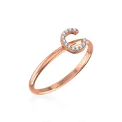 10K Rose Gold Womens Round Diamond C Initial Letter Ring 1/25 Cttw