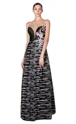 Gemy Maalouf BC1470 Black/Pink A-Line Gown with Floral Appliques & Sweetheart Bodice