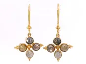 18 karat yellow gold and multi colored cross diamond earrings — 33 Jewels at El Paseo