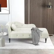 61 Velvet Chaise Lounge Chair with 1 Pillow and Nailhead Trimmed