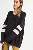 Athletic Sleeve Knitted Pullover Top Black