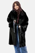 Black NAFA Mink Fur 7/8 Coat with Leather Belt