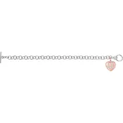 14KT Rose Gold Plated & Sterling Silver Diamond “I Heart You” Heart Charm Sweetheart Bracelet
