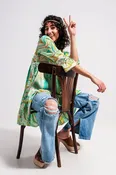 3/4 sleeve mini dress in green