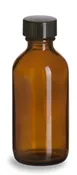 2 oz Amber Glass Bottle with Black Cap, empty