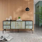 Polo Pine Wood 71" 2-Door 4-Drawer Sideboard Buffet Cabinet Metal Base