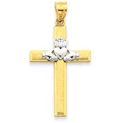 14KT Two-tone Gold Claddagh Cross Pendant K2142