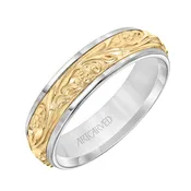 11-WV4008-G - ARTCARVED - Comfort Fit, engraved wedding band with intricate scroll design and rolled edges