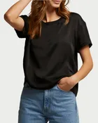 Delphine Satin Crewneck Tee Black