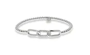 18K White Gold 3 Bar Diamond Beaded Bangle