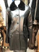 Black Embroidered Leather Stroller with Detachable Mink Collar
