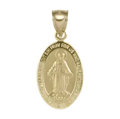 1 1/4" Oval Miraculous Mary Medallion Pendant 10K & 14K Yellow Gold