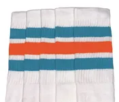 Kids White tube socks with Aqua-Orange stripes style 1