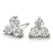 Diamond Three Stone Stud Earings