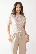 Checker Board Printed Mesh Short Sleeve Top