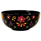 10.2in Blk Front Back Handpainted Cereal Bwl W-Floral Design