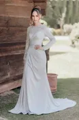 232E1335 One sleeve satin a-line embroidered dress