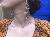 Antique AfghaniSilver Coral Turquoise Chandelier Earrings