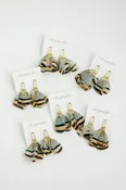 Brown Striped Fall Feather Statement Tassel Earrings
