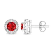 14K White Gold Ruby & Diamond Earrings