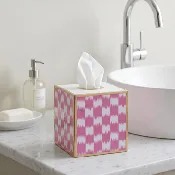 Checkered Ikat Enameled Tissue Box Cover
